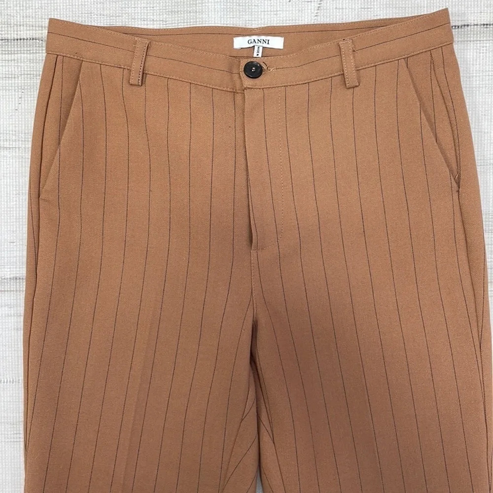 Ganni Pants Cropped Tan Black Striped Size X-Small XS - Picture 5 of 11